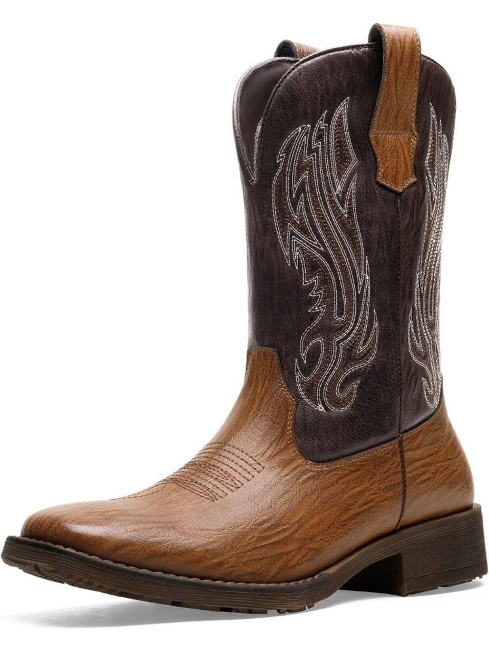 Men's Brown Embroidery Square Toe Botas Vaqueros Para Hombre Western Cowboy Boot